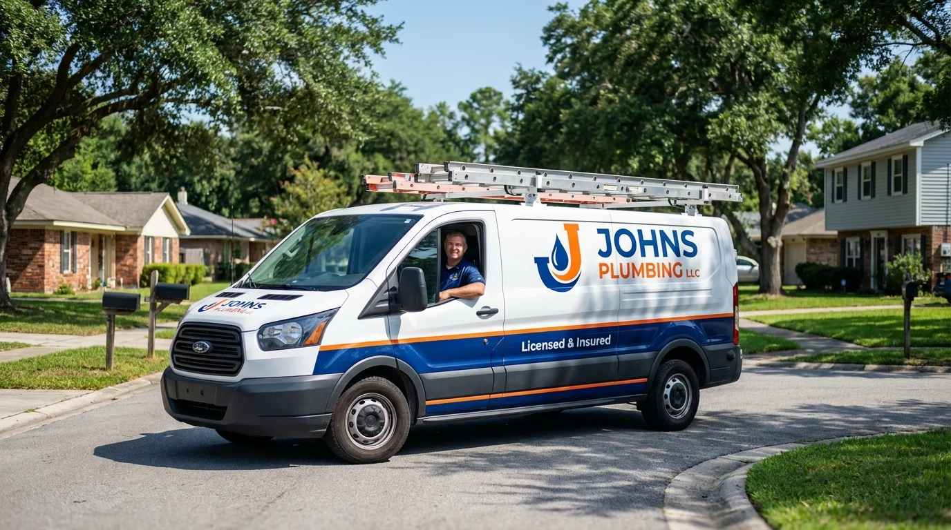 Johns Plumbing LLC service van in Avon, NY