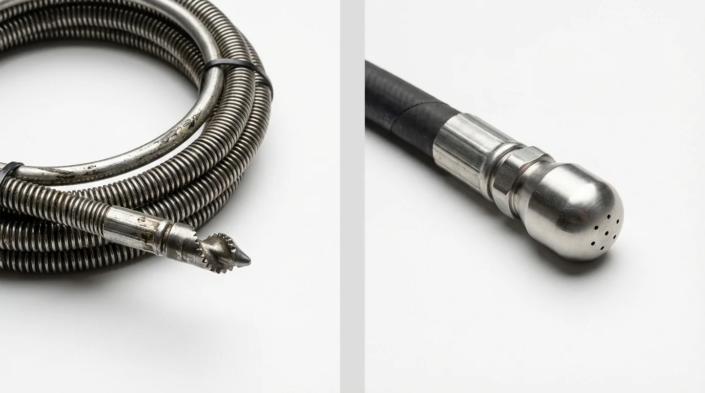 Drain snake cable and hydro jetting nozzle used for drain cleaning in Avon, NY