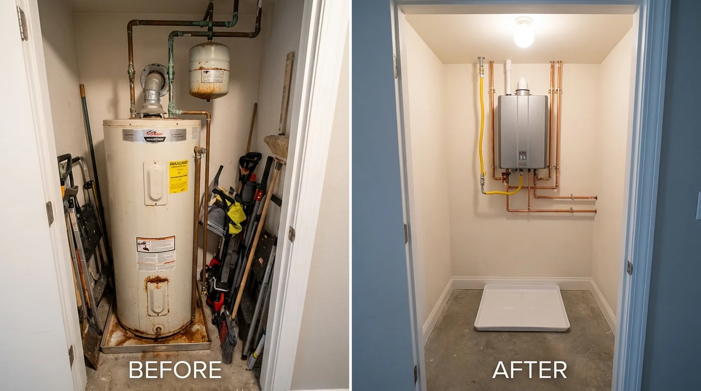 Tank water heater versus wall-mounted tankless unit comparison for Avon, NY homeowners