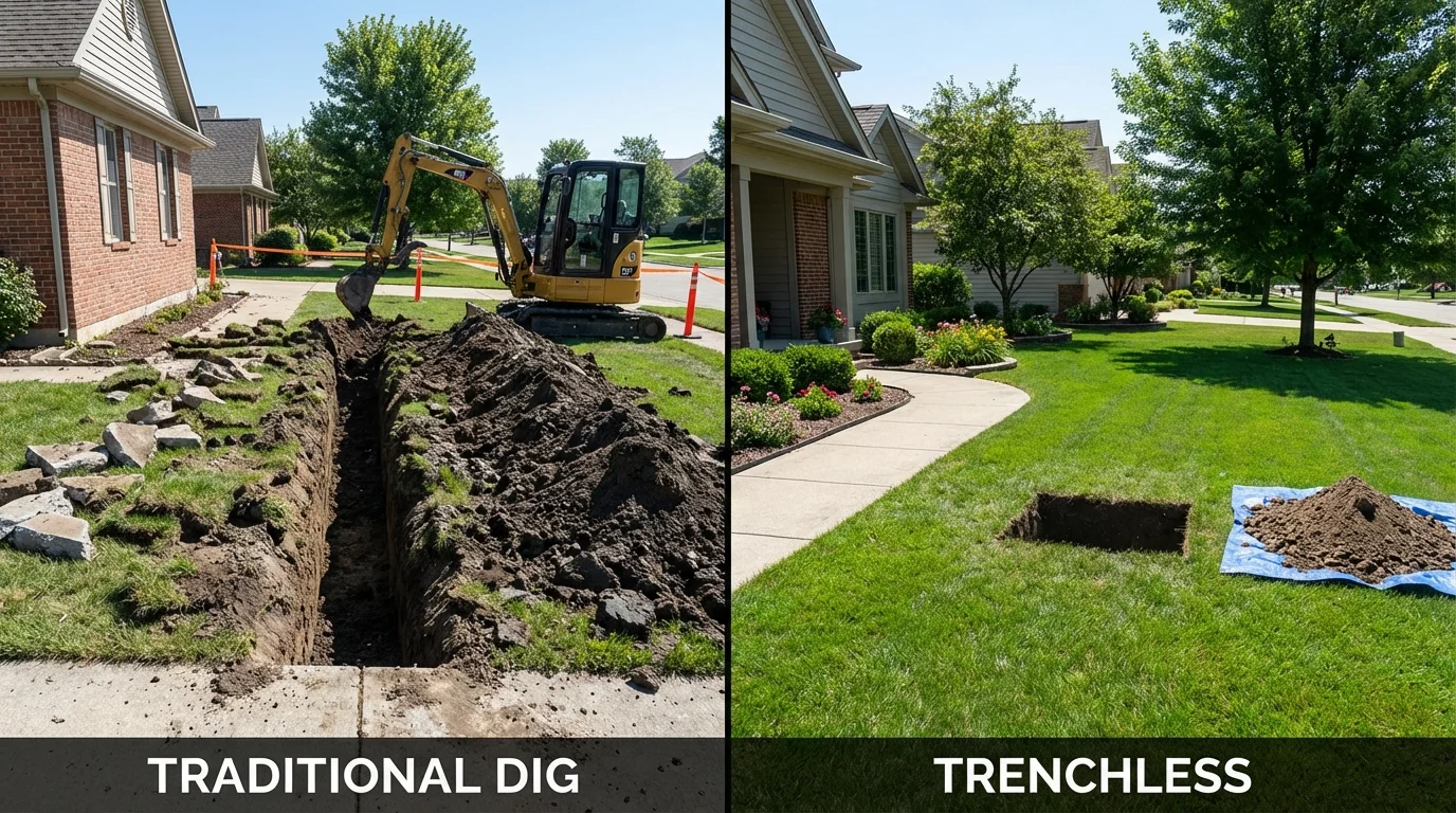 Trenchless sewer repair with minimal yard damage versus traditional excavation in Avon, NY